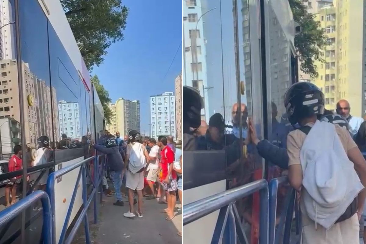 Ciclista fica ferido após ser prensado entre trem do VLT e grade em São Vicente; VÍDEO