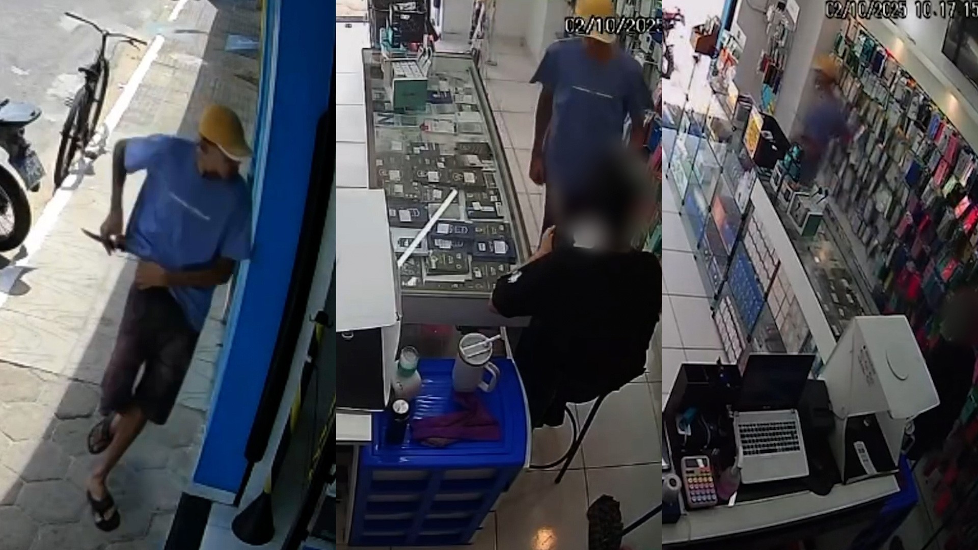 Vídeo: funcionário é ameaçado com faca e tem celular roubado durante assalto em loja no litoral do Piauí