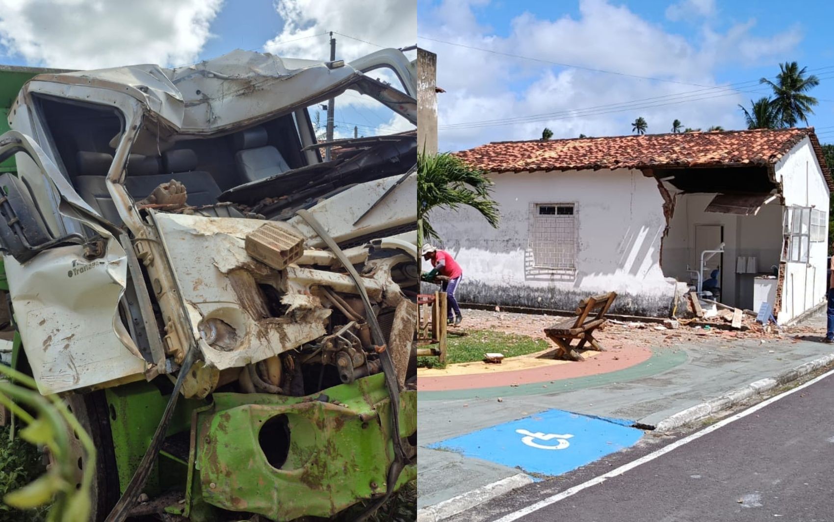 Caminhão perde controle e destrói parte de prédio de posto de saúde em Pirambu
