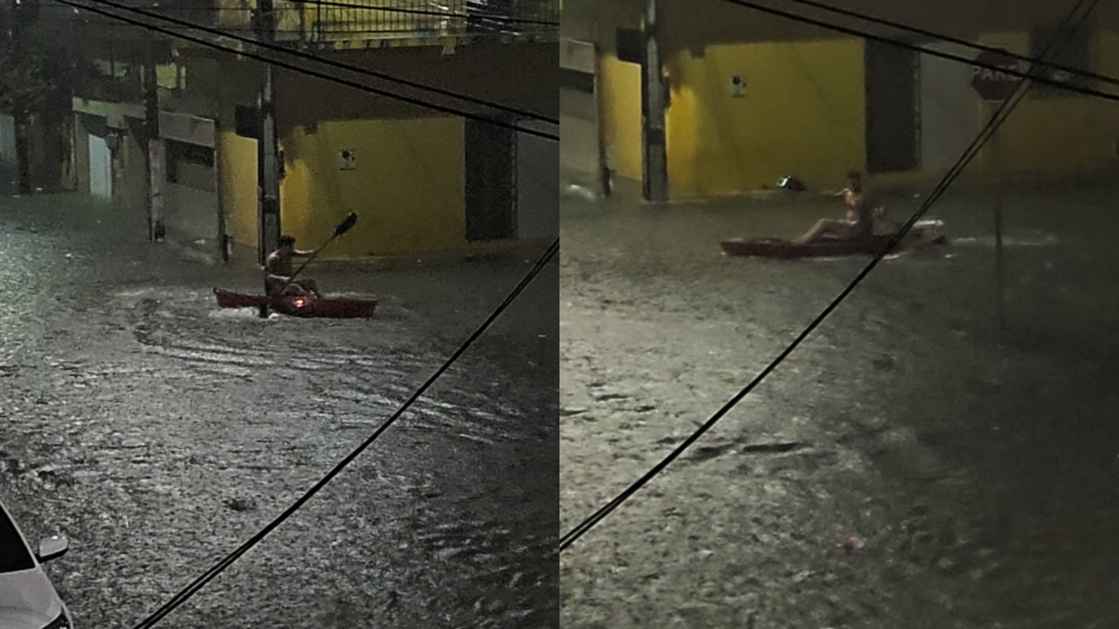 Vídeo: Morador é filmado usando caiaque em ruas alagadas de Fortaleza após fortes chuvas