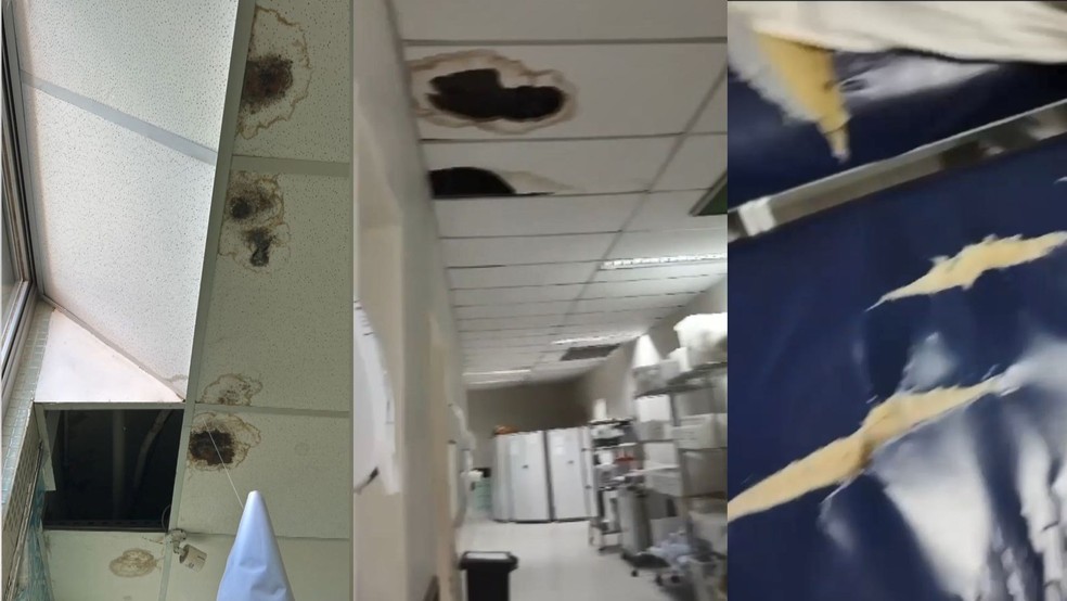 Mofo e buracos aparecem em várias alas do Hospital Infantil em Vitória, Espírito Santo, além de estofados rasgados — Foto: Reprodução/TV Gazeta