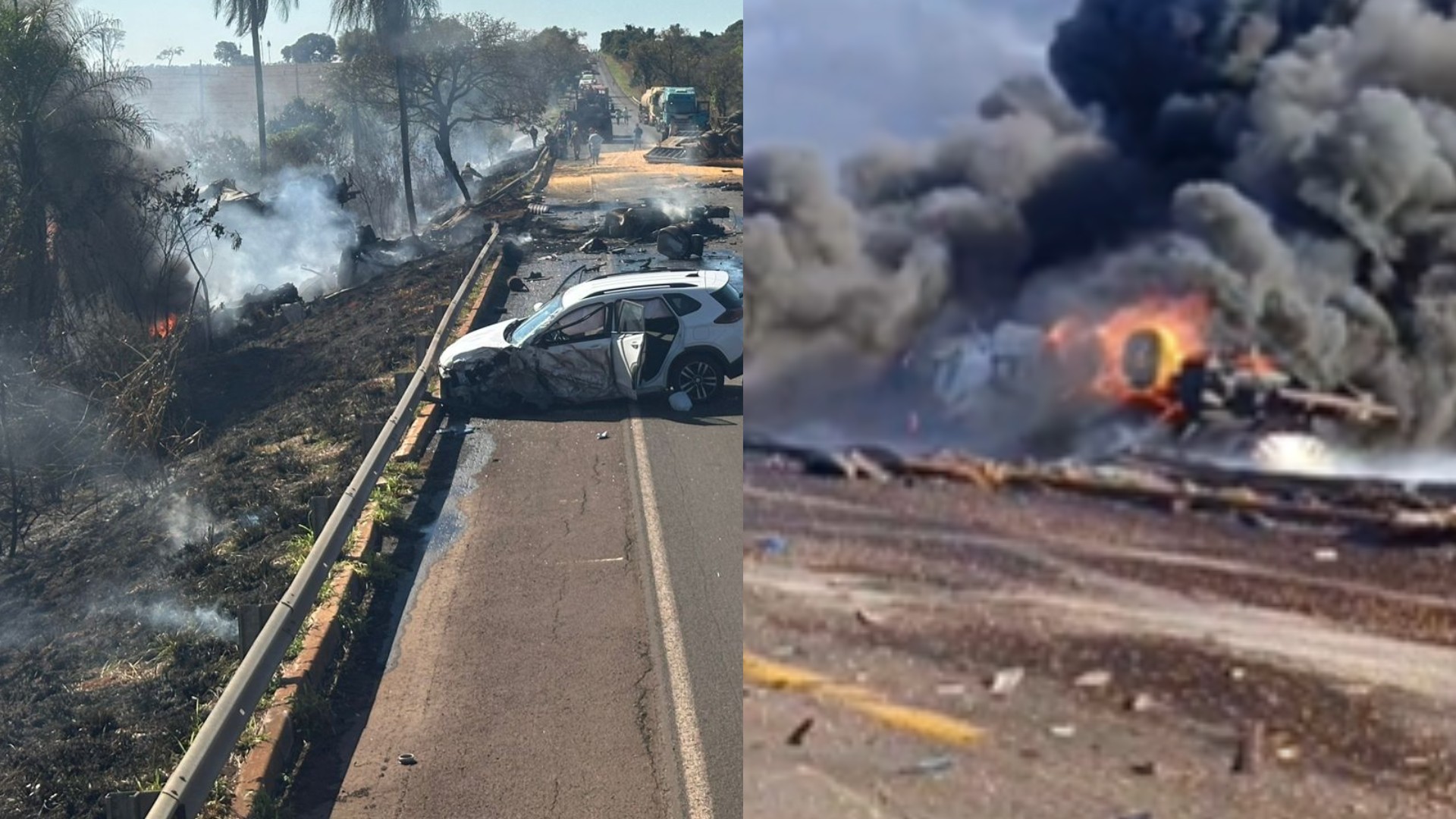 Acidente com explosão entre carretas e carro deixa dois mortos na BR-267 em MS
