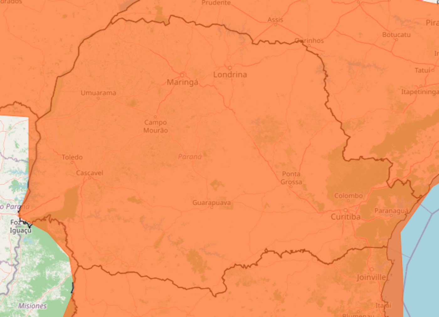 Alerta laranja é ampliado e coloca todas as cidades do Paraná em 'perigo' para tempestades