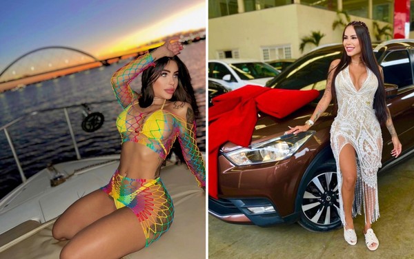 Yeda Freitas em um barco em Brasília e em frente a um carro — Foto: Divulgação/Redes Sociais