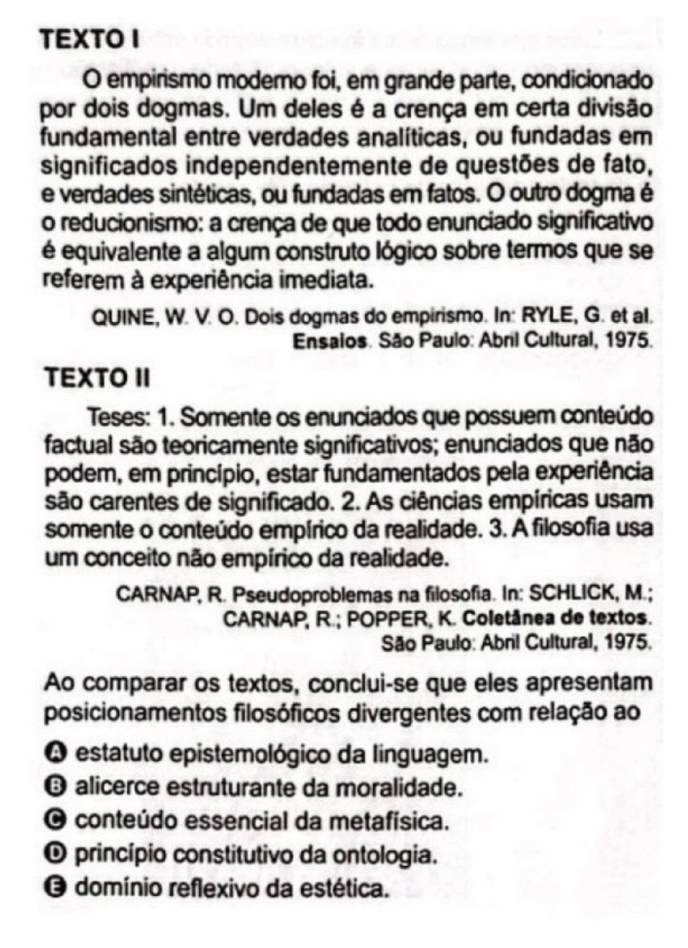 Enem 2024 - questão sobre empirismo. — Foto: Reprodução