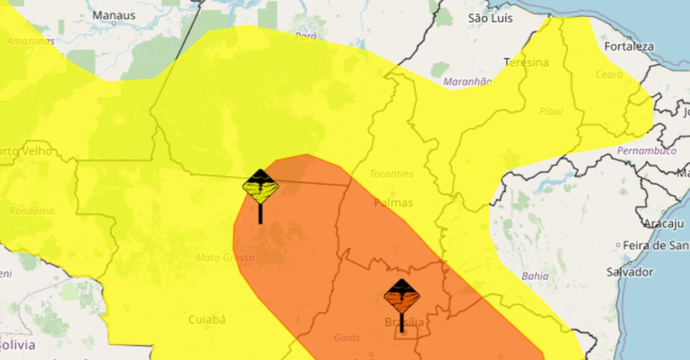 Tocantins tem alerta de chuvas intensas em todas as regiões — Foto: Reprodução/Inmet