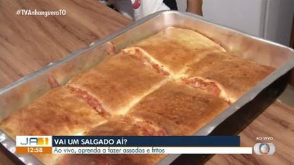 Salgado assado é preparado na Cozinha do JA1