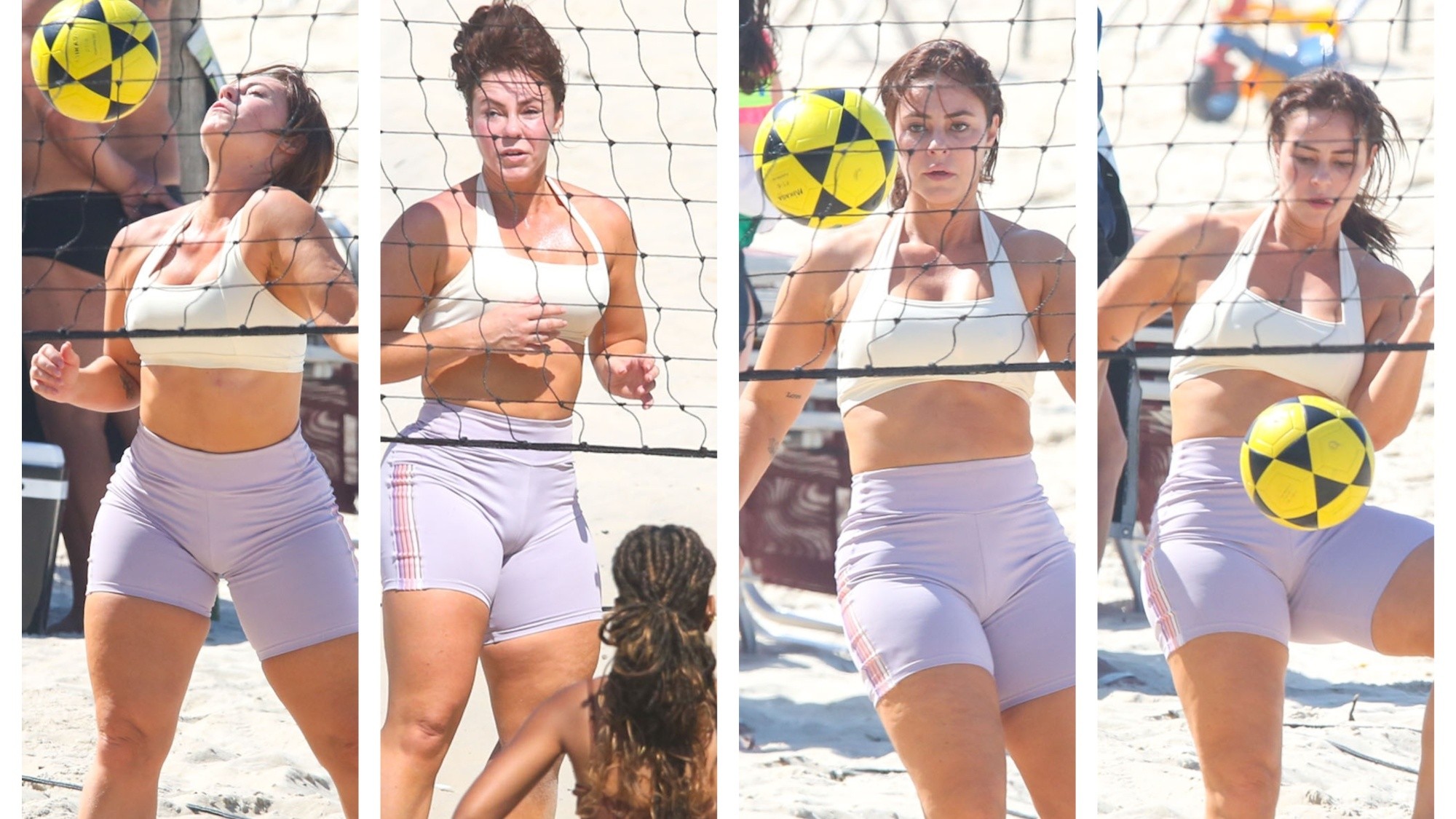 Paolla Oliveira treina futevôlei na Praia da Barra dias após ser anunciada como rainha pela Imperatriz