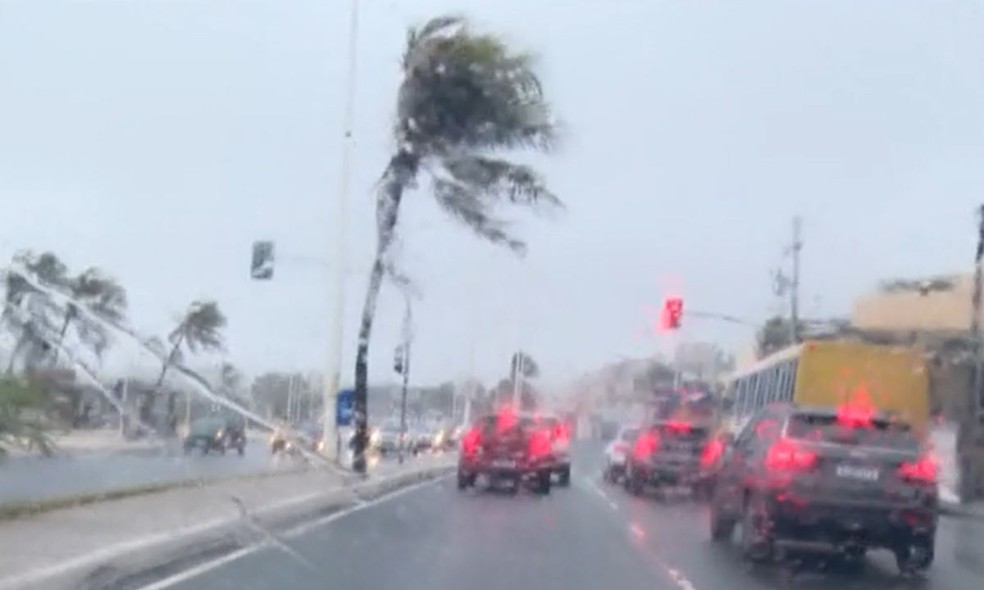 Chuva forte atinge Salvador e provoca fortes ventanias nesta segunda-feira (20) — Foto: Reprodução/TV Bahia