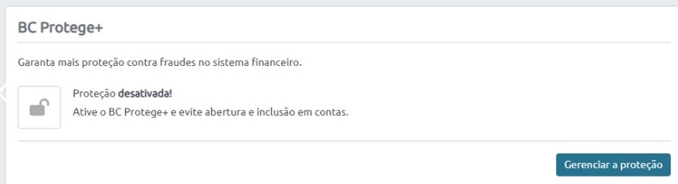 Tela onde &eacute; poss&iacute;vel ativar o BC Protege+ no site do Banco Central &mdash; Foto: Reprodu&ccedil;&atilde;o/Banco Central