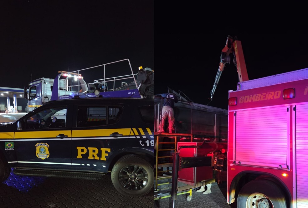 Bombeiros auxiliaram na abertura do compartimento oculto de uma carreta — Foto: Corpo de Bombeiros
