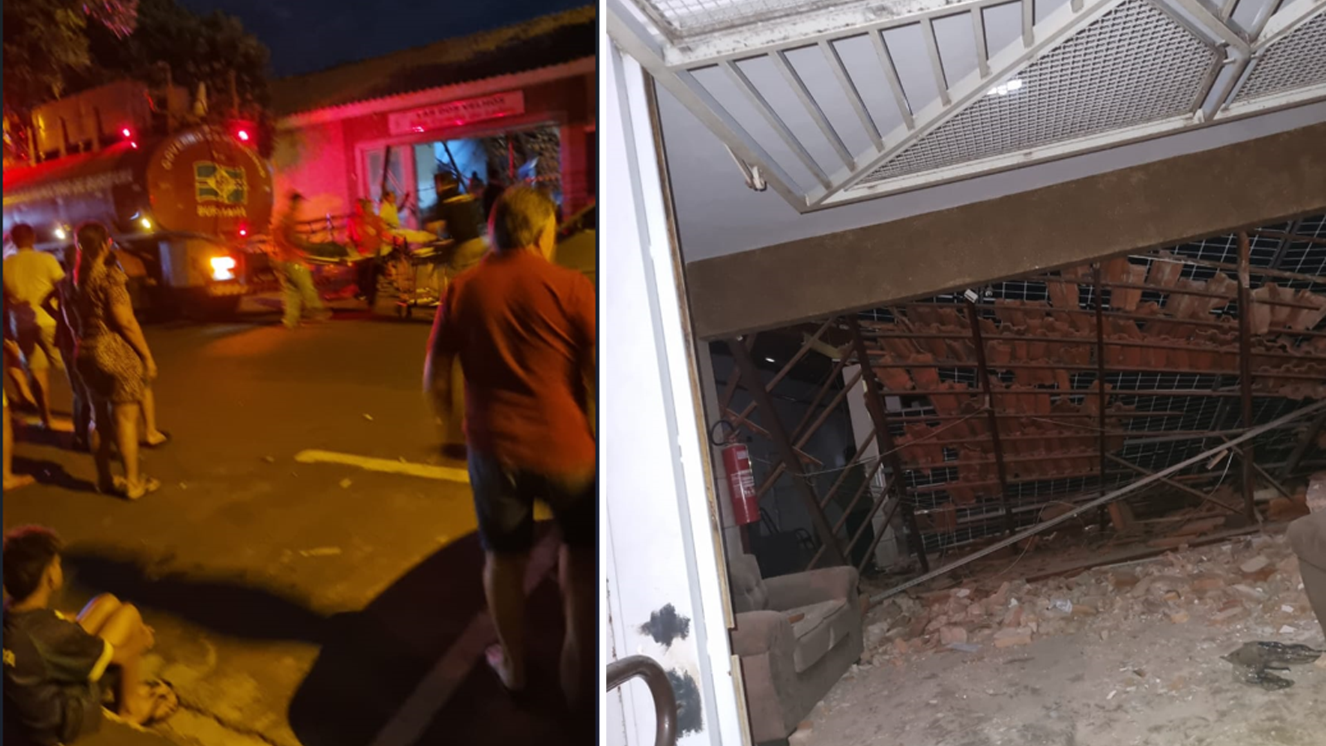 Telhado desaba em entrada de lar para idosos em Buritama; suspeita é de sobrepeso por placas solares