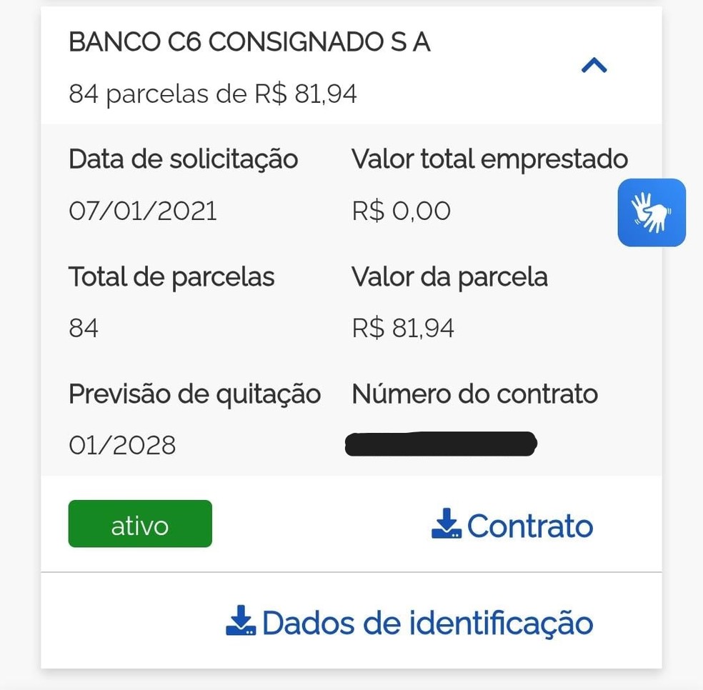 Um dos 41 empréstimos ativos em nome de Maria da Glória — Foto: Reprodução