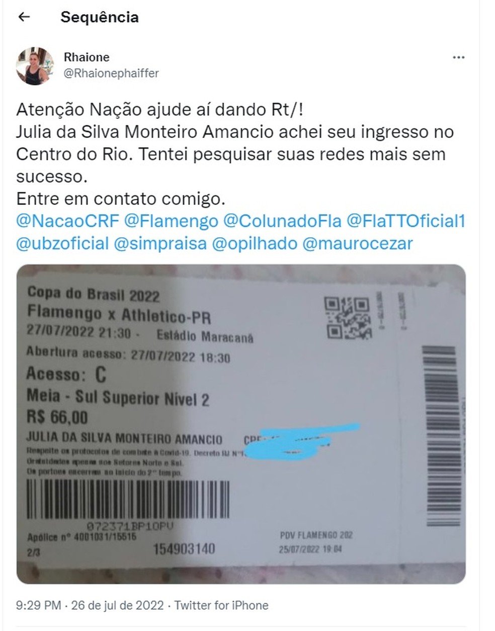 Funcionário histórico do Flamengo, Denir é homenageado em ingresso para jogo