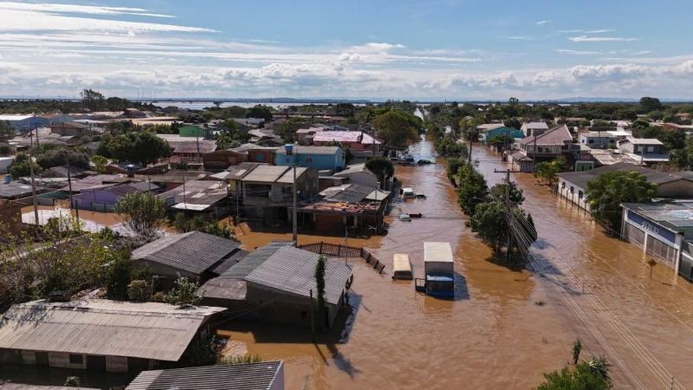 Vista aérea das enchentes em Eldorado do Sul, Rio Grande do Sul, tirada em 9 de maio — Foto: GETTY IMAGES