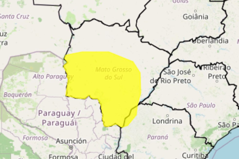 Alerta de vendaval em Mato Grosso do Sul — Foto: reprodução/Inmet