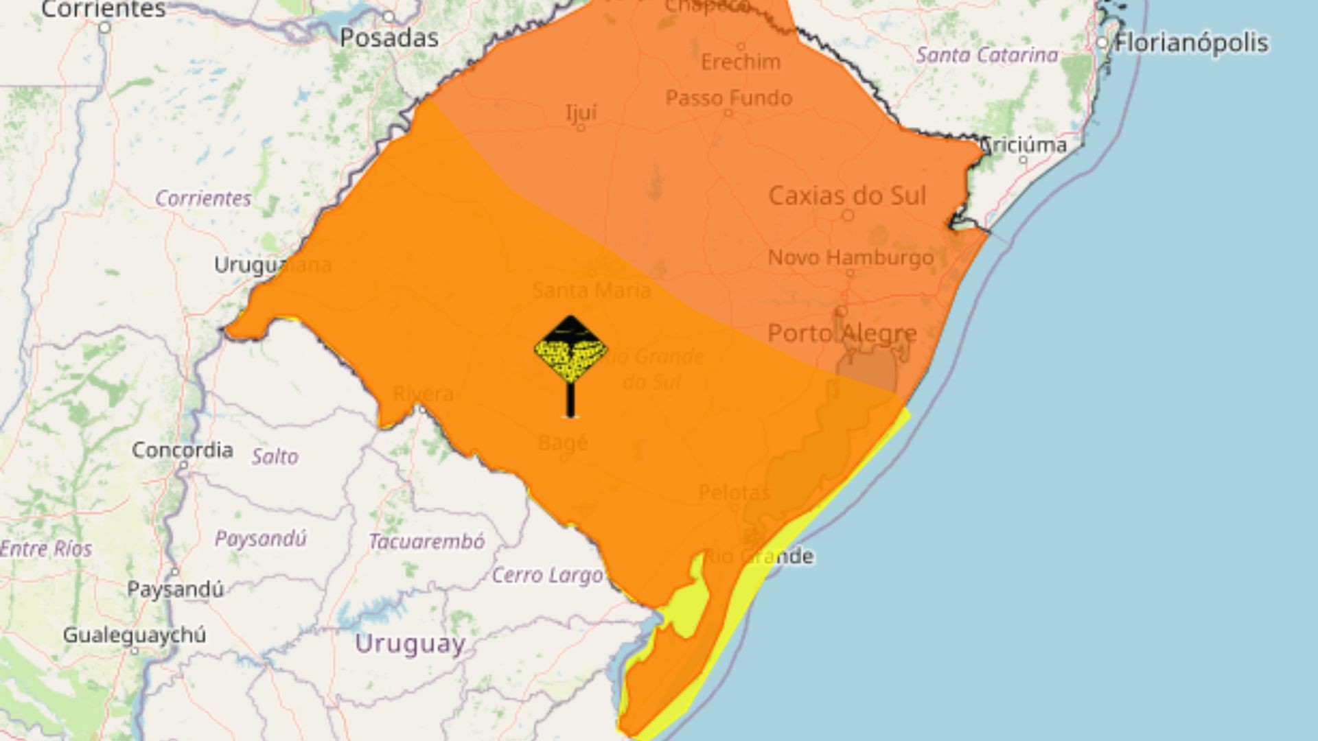 Inmet emite aviso laranja para temporais, granizo e ventos de até 100 km/h no RS