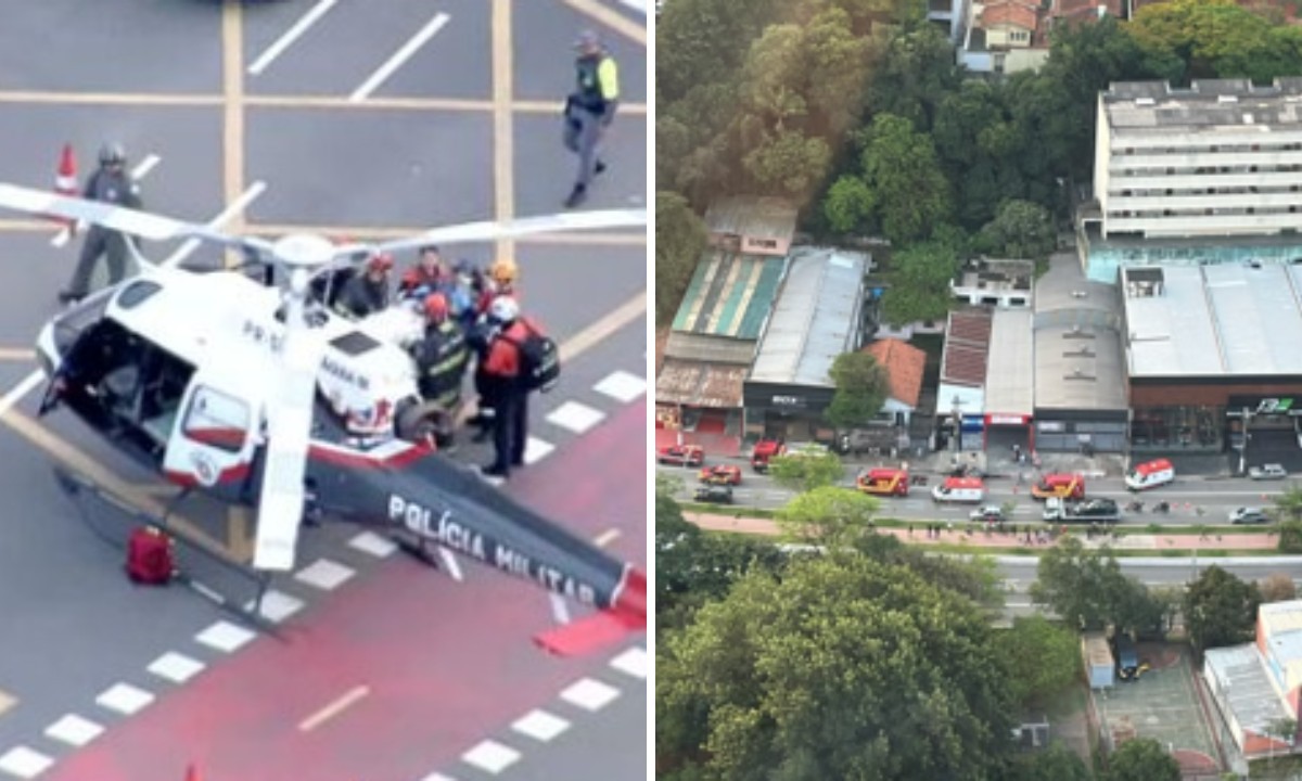 Carro bate em poste na Avenida Eliseu de Almeida, no Butantã, e deixa 3 feridos; helicóptero Águia é acionado