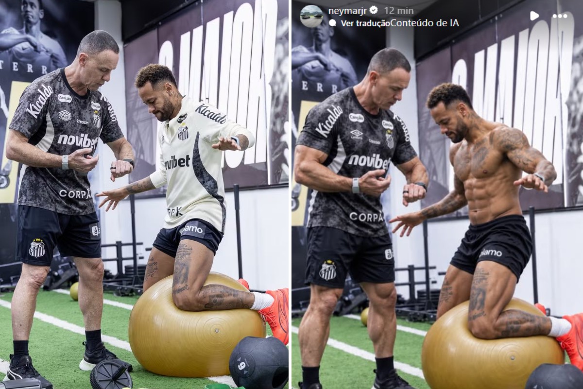 Neymar surge 'fortão' em imagem alterada por IA durante treino no Santos