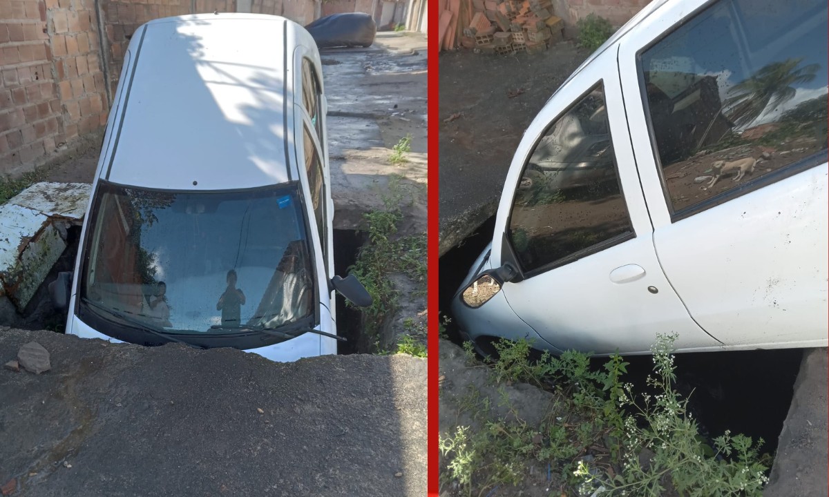 Carro cai em buraco e moradores denunciam histórico de acidentes em bairro de Feira de Santana