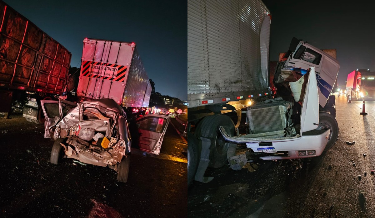 Caminhão e carro ficam destruídos em engavetamento na Anhanguera em Americana; ninguém se feriu