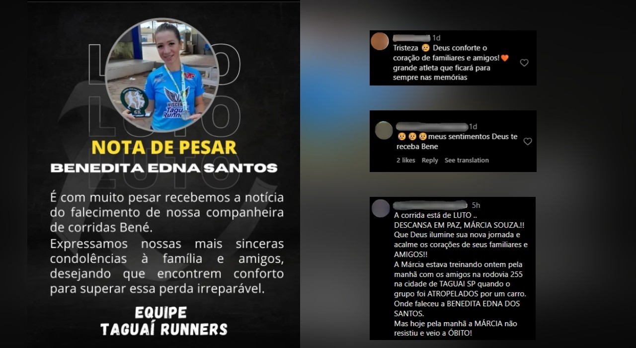 Amigos lamentam morte de atletas atropeladas durante corrida às margens de rodovia em Taguaí