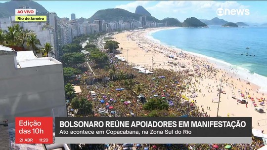 Em ato em Copacabana, Bolsonaro volta a pedir anistia a presos do 8 de janeiro e exalta Elon Musk - Programa: Jornal GloboNews 