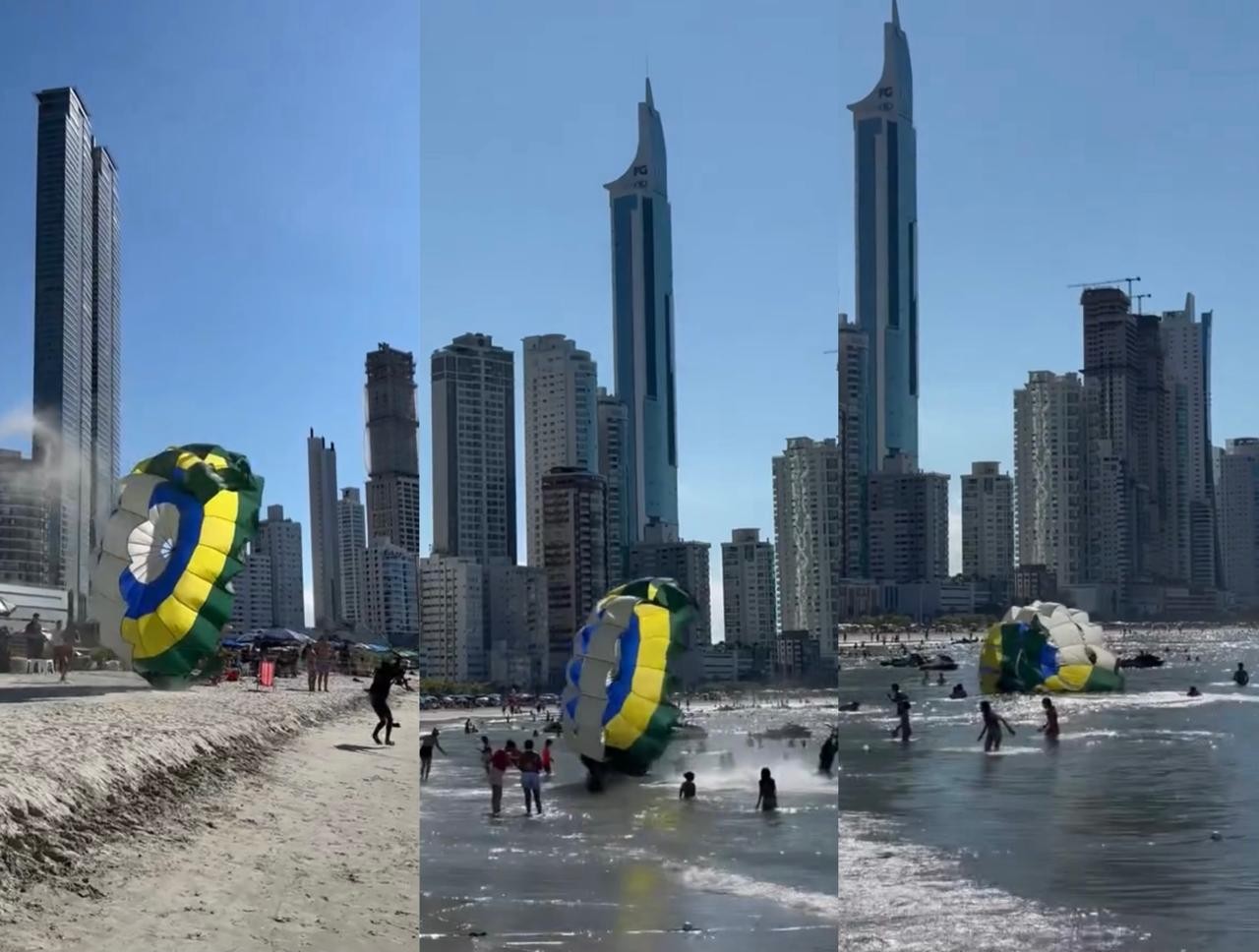 VÍDEO: Parasail atropela banhistas em praia de Balneário Camboriú em decolagem