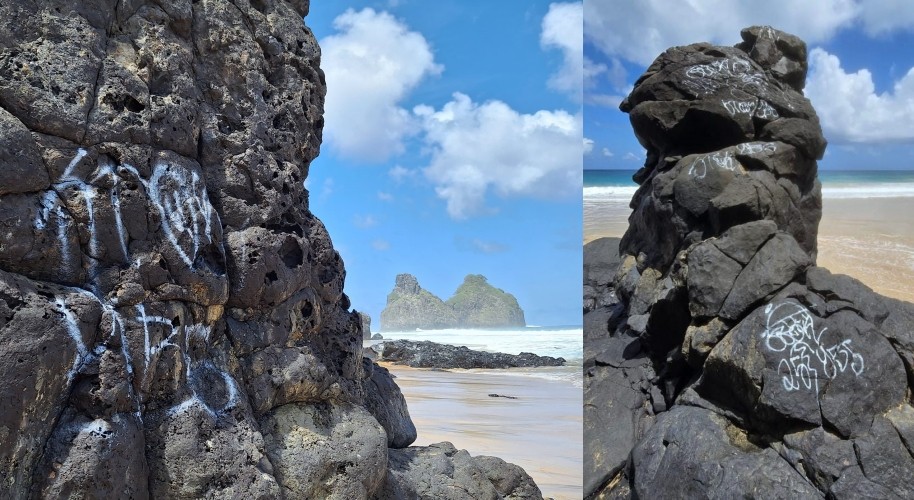 Homem é detido e multado em R$ 10 mil após de pichar monumentos naturais em Fernando de Noronha