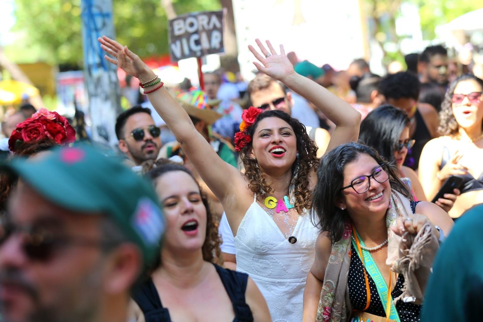 Foliões no carnaval da Praça João Gentil, em Fortaleza. — Foto: Fabiane de Paula/SVM