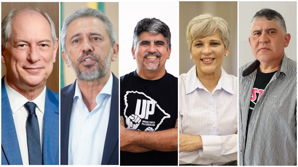 Eleições 2026: Ciro Gomes (PSDB), Elmano de Freitas (PT), Serley Leal (UP), Vera Lúcia (Novo) e Zé Batista (PSTU) fizeram atos no 1º dia de campanha — Foto: Divulgação