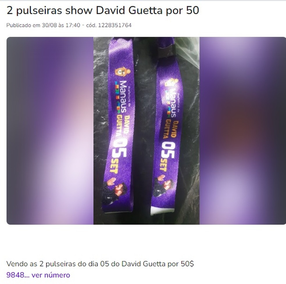 Pulseiras do "Sou Manais 2023" são comercializadas na internet. — Foto: Reprodução
