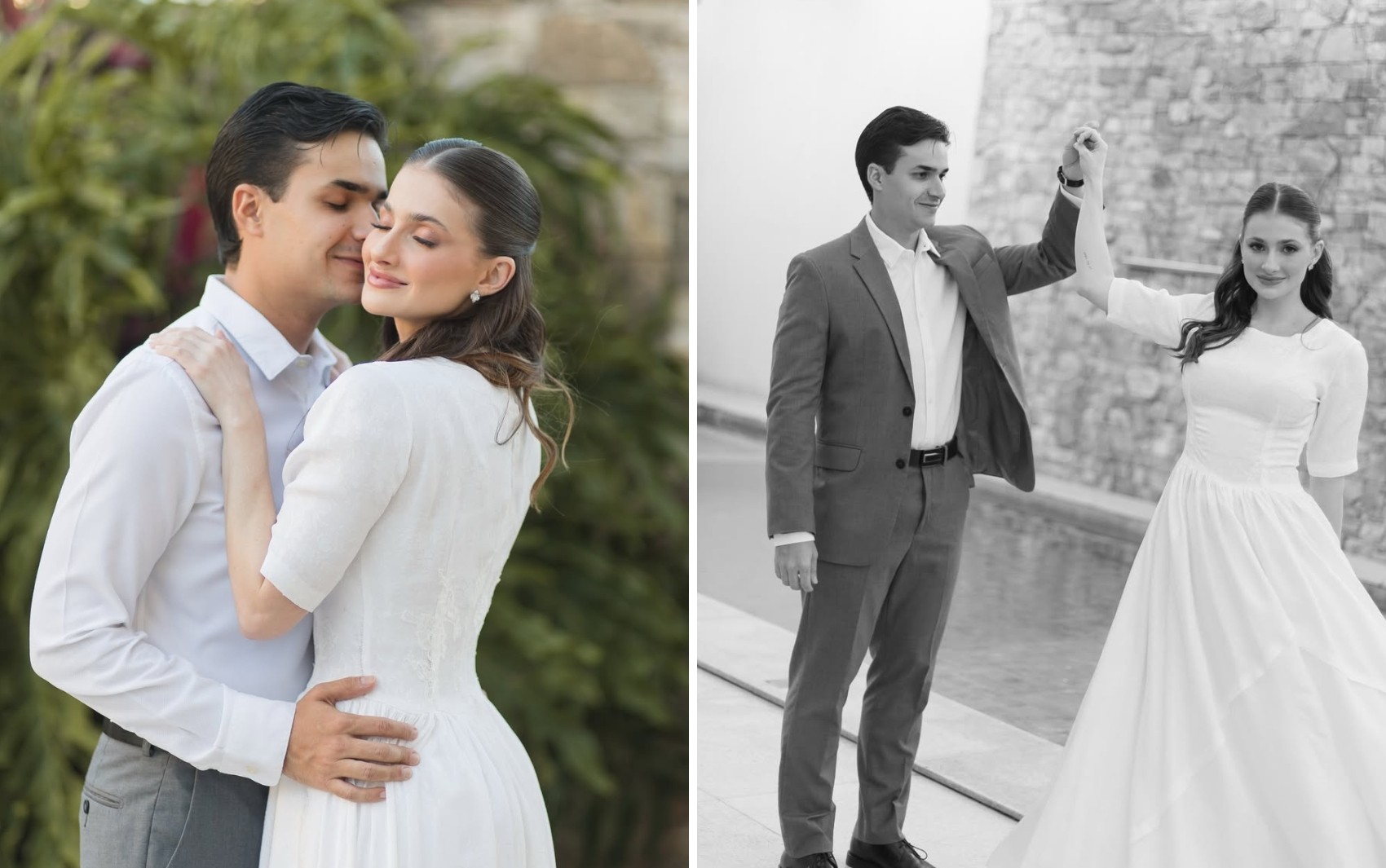 Com mangas curtas, bordado delicado e saia fluida: veja vestido da avó que se emocionou ao ver neta se casar com a mesma peça que ela usou há mais de 60 anos