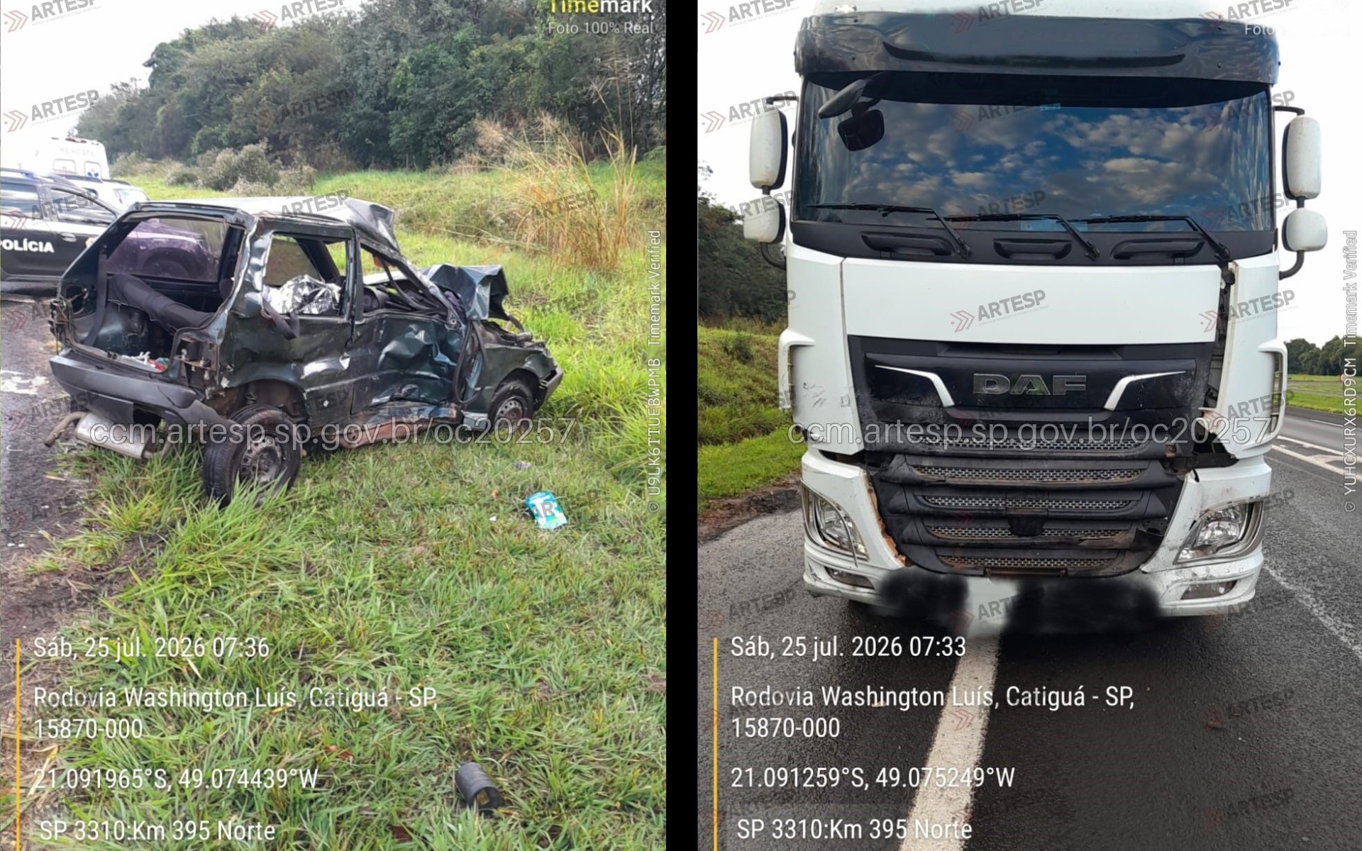 Motorista morre após bater carro contra carreta na SP-310