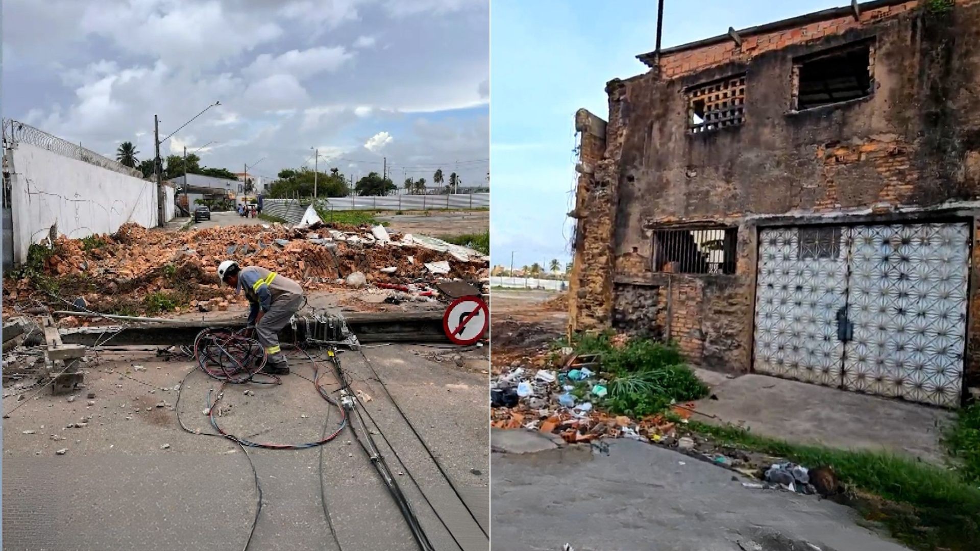 Muro de construção histórica desaba após chuva e derruba postes no Centro de São Luís