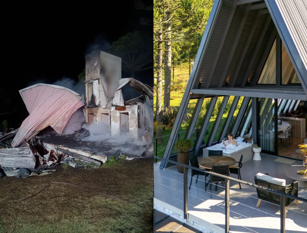 Chalé de luxo ocupado por oito turistas é destruído por incêndio na Serra de SC