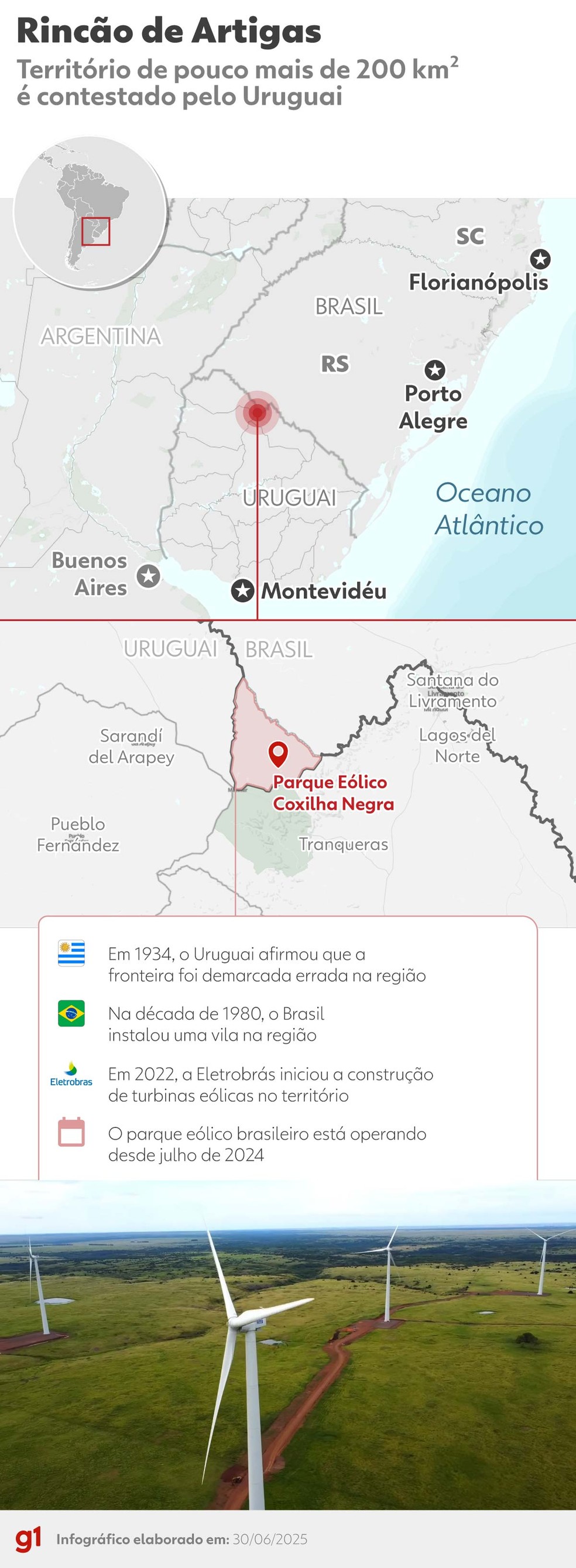 Mapa mostra a rea contestada pelo Uruguai na fronteira com o Brasil - Foto: Gui Sousa