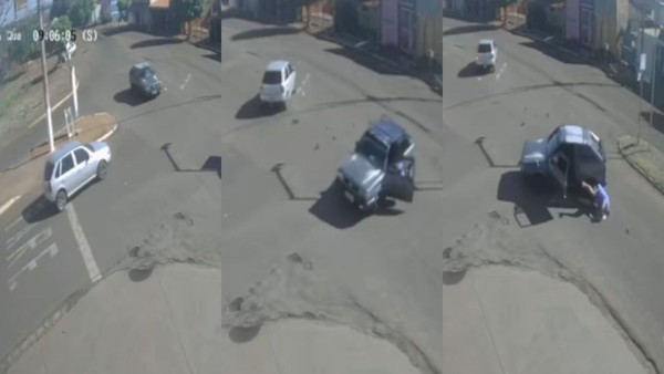 Iturama: Motorista é arremessado após porta de carro se abrir em batida  