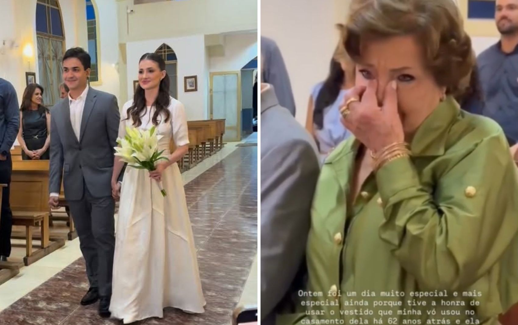 Avó se emociona ao ver neta se casar com o mesmo vestido que ela usou há mais de 60 anos; vídeo 