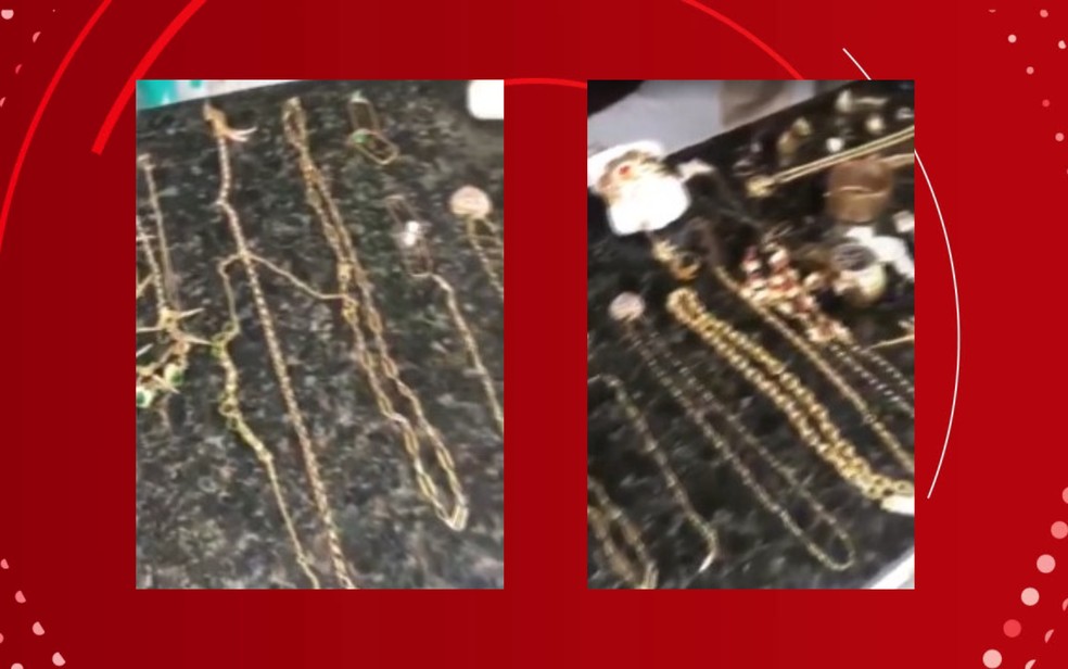 Joias avaliadas em R$ 500 mil foram apreendidas com família suspeita de extorsão — Foto: Reprodução/TV Bahia