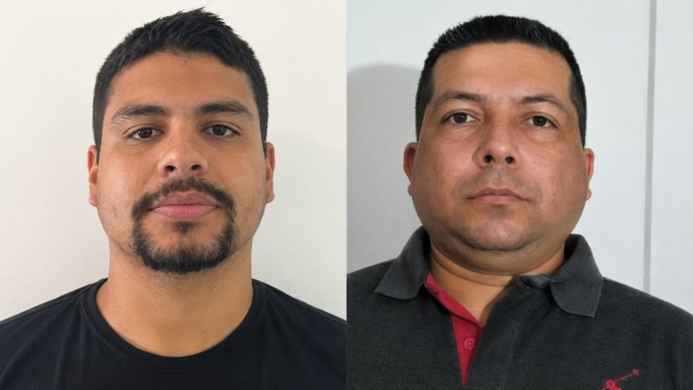 Policiais Yago Gomes (esq) e Denivaldo Jardel, mortos por colega de farda em Delmiro Gouveia — Foto: PC/AL