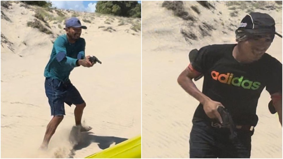 Dupla armada tentou assaltar buggy com turistas nas dunas da Praia do Cumbuco, em Caucaia. — Foto: Reprodução
