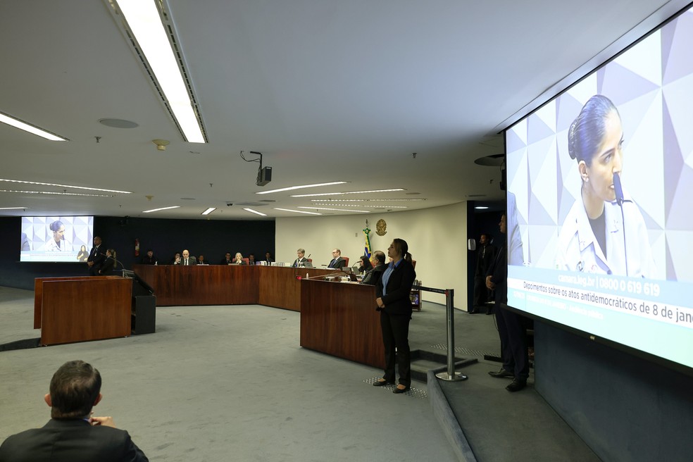 Alexandre de Moraes exibe vídeo com imagens do 8 de janeiro de 2023. — Foto: Antonio Augusto/STF
