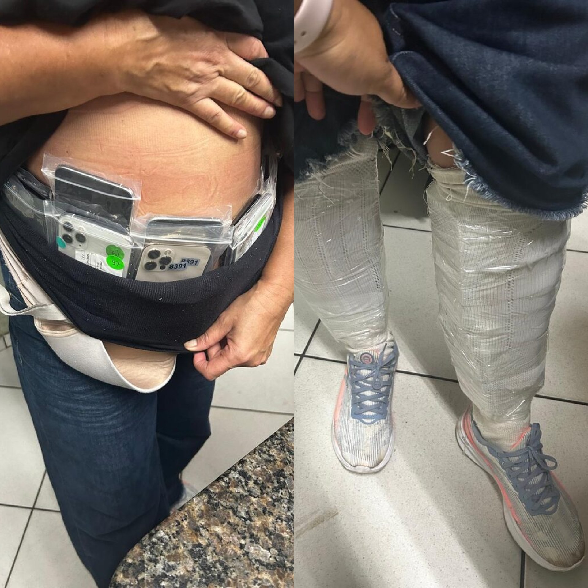 3 pessoas são flagradas na Ponte da Amizade com 80 celulares presos ao corpo delas para inibir fiscalização 