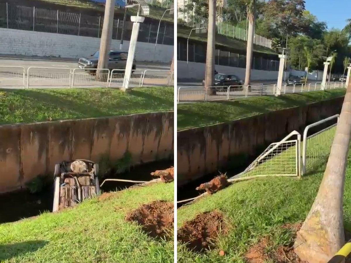 Carro cai em córrego em Americana; motorista estava com CNH suspensa
