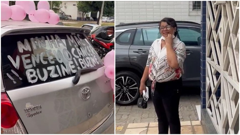 Vitória Bezerra decidiu celebrar a cura do câncer da mãe organizando um buzinaço no trânsito de Juazeiro do Norte. — Foto: Arquivo pessoal