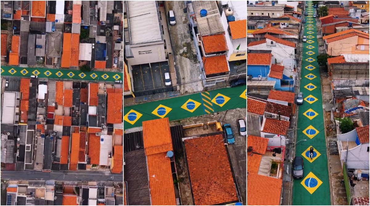 Vizinhos pintam rua inteira em SP com bandeiras do Brasil e mantêm tradição de 11 Copas do Mundo