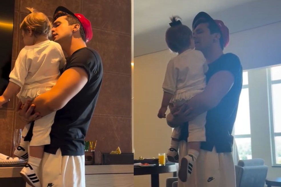 Luan Santana com a filha Serena no colo — Foto: Redes Sociais