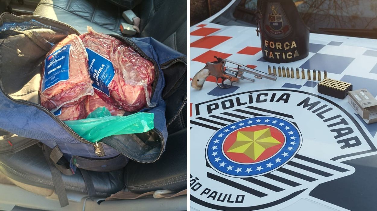 Dupla é presa com arma, munições e 24 kg de carne furtada em Pirassununga