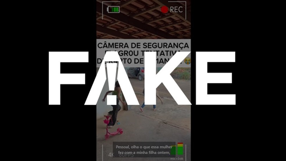 É #FAKE que vídeo mostre tentativa de rapto de criança que brincava com a mãe em garagem — Foto: Reprodução